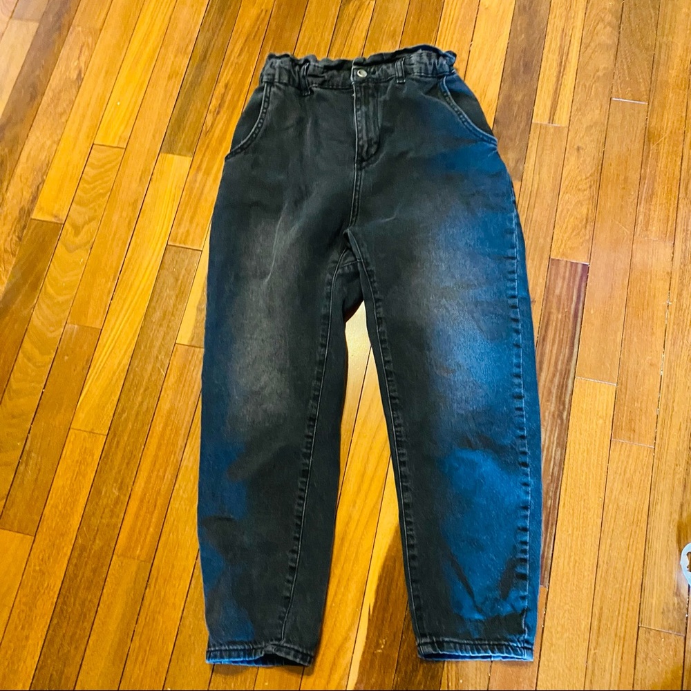 ZARA Black Paper Bag Stretch Waist Denim Jeans Size - Picture 6 of 8